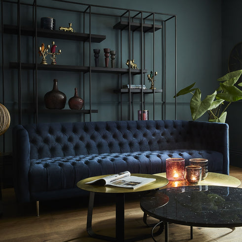 Libra Arya Blue Velvet Button Detail Three Seater Sofa